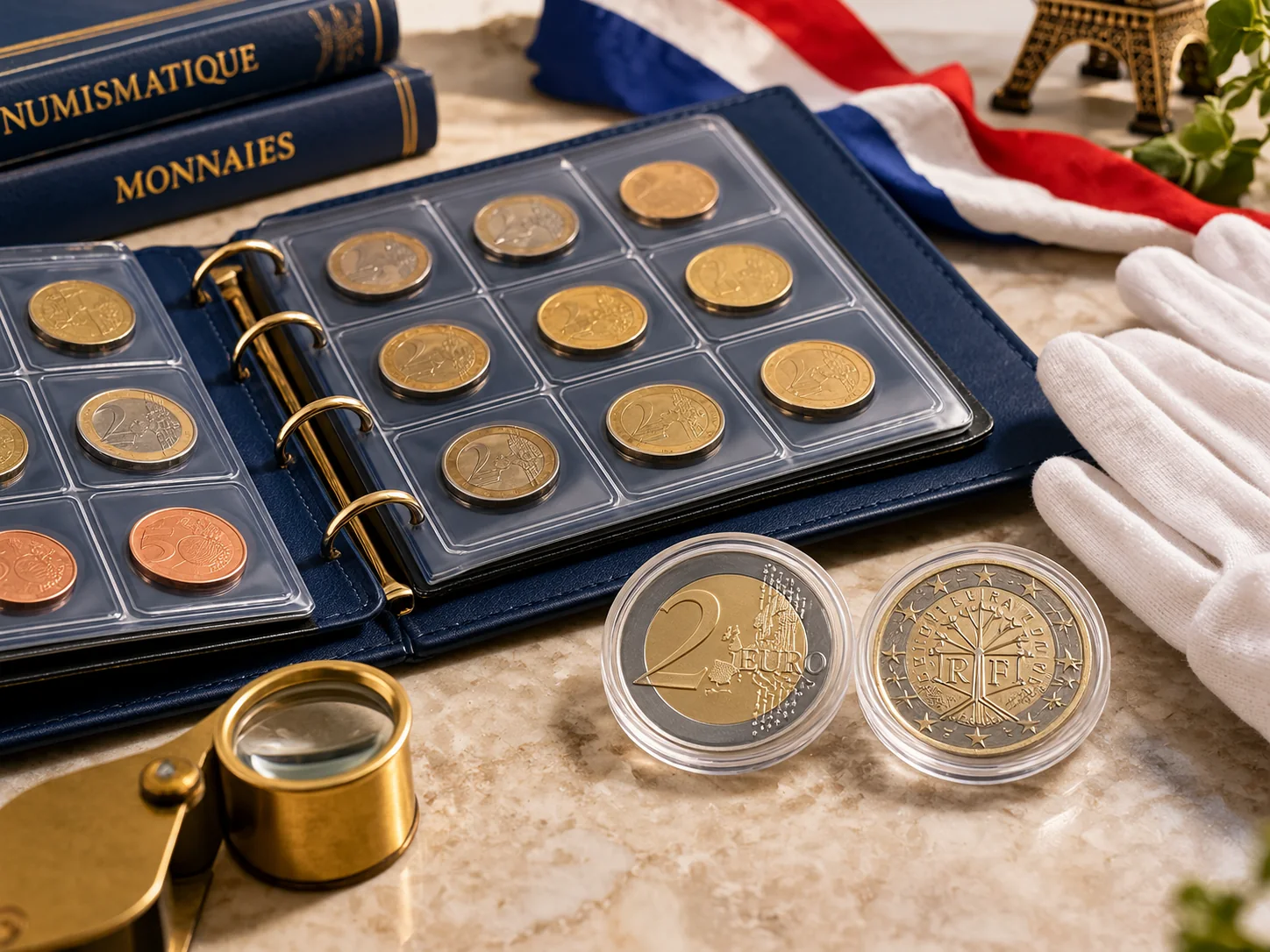 Album numismatique avec des pièces en euros